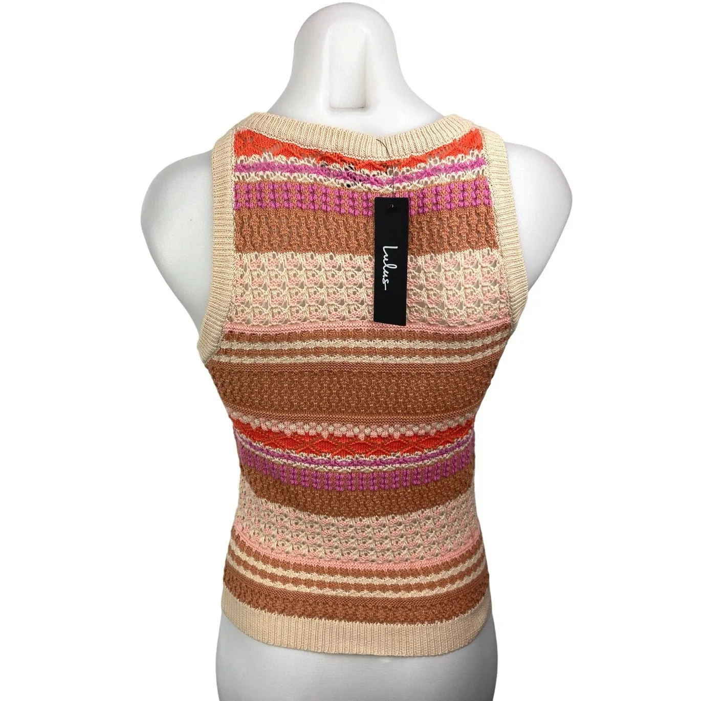 NEW Lulus Exceptional Expression Beige Multi Striped Sweater Knit Tank Top Sz XS