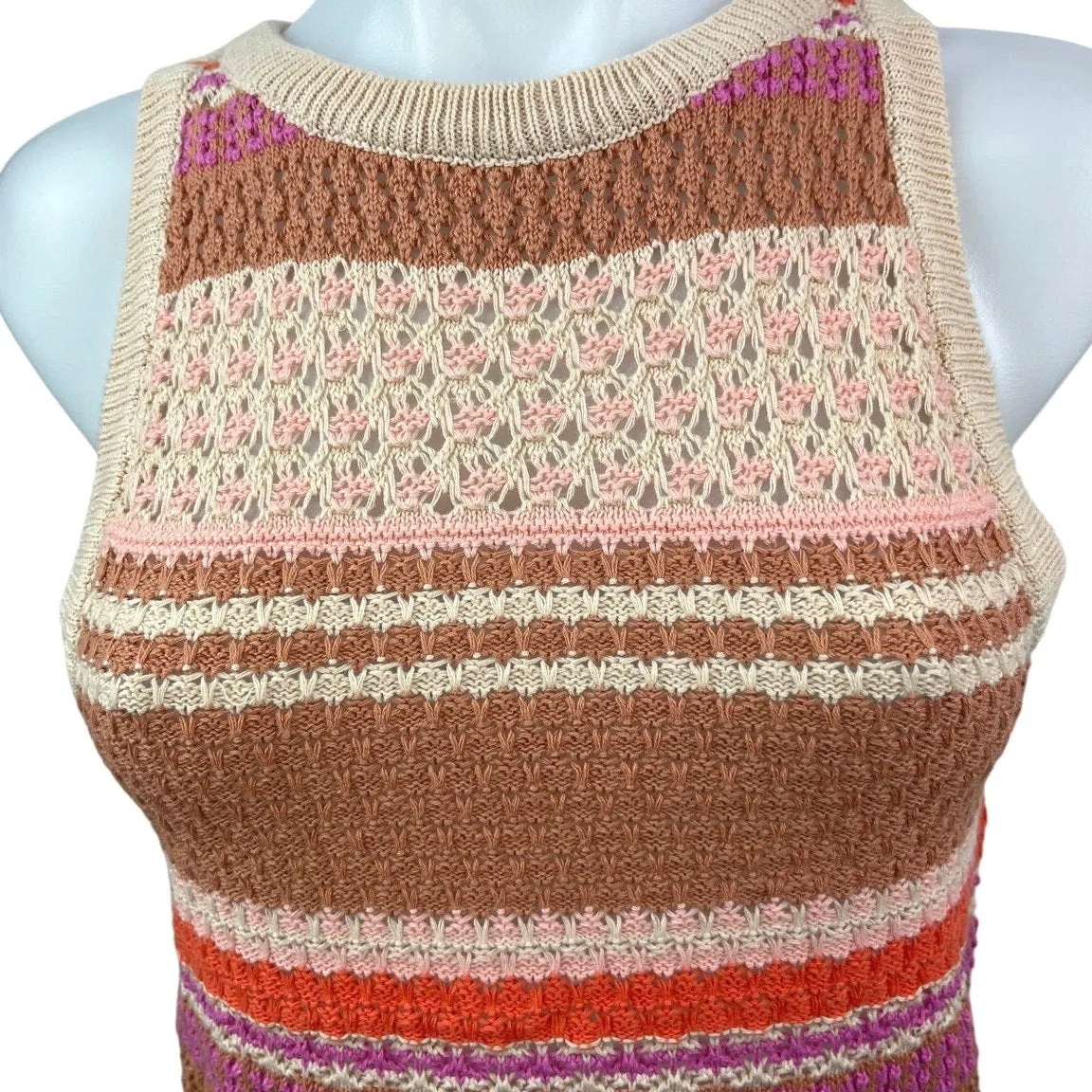 NEW Lulus Exceptional Expression Beige Multi Striped Sweater Knit Tank Top Sz XS