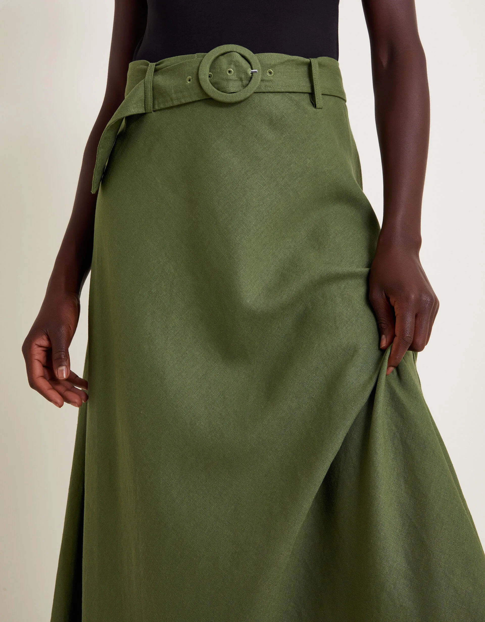 Olive Belted Midi Skirt Green