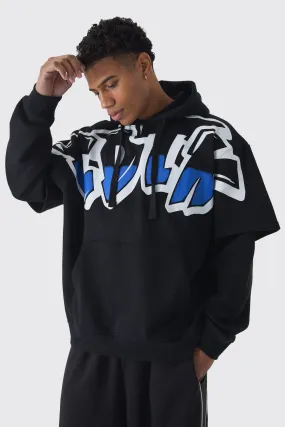 Oversized Faux Layer Graffiti Hoodie