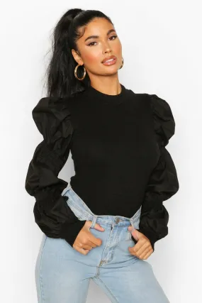 Petite Poplin Extreme Volume Sleeve Sweater