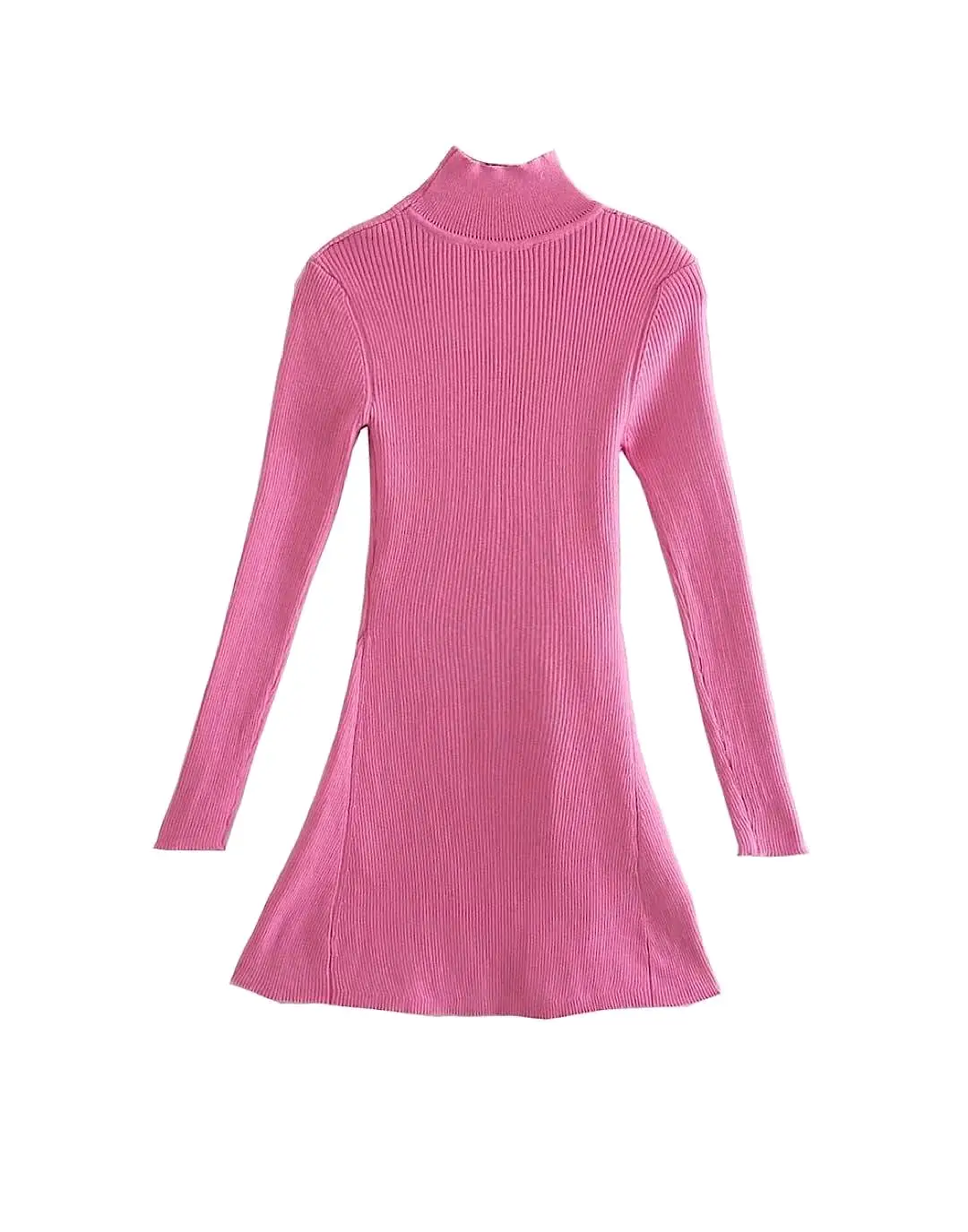 Pink Knit Turtleneck Mini Dress