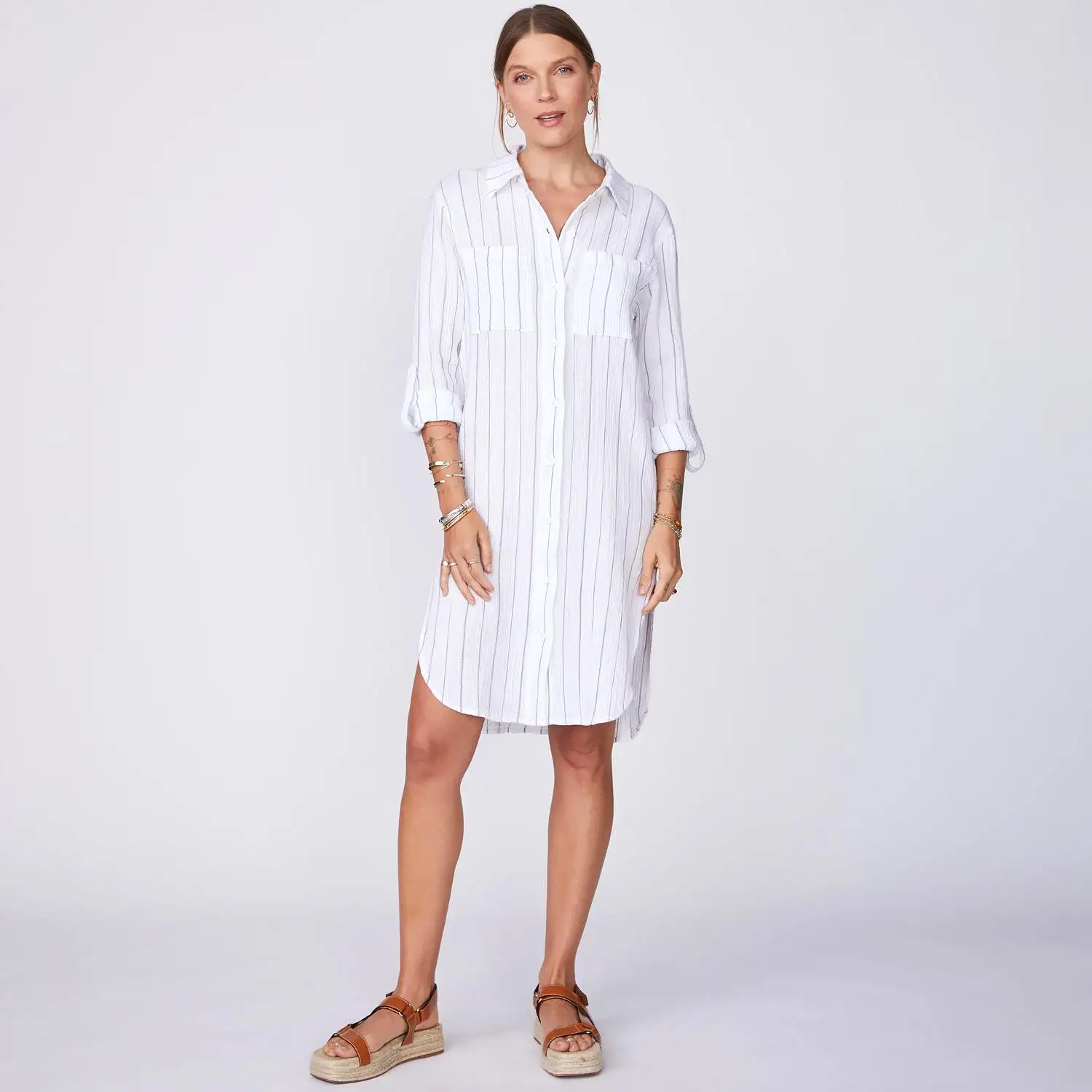 Pinstripe Gauze Shirt Dress