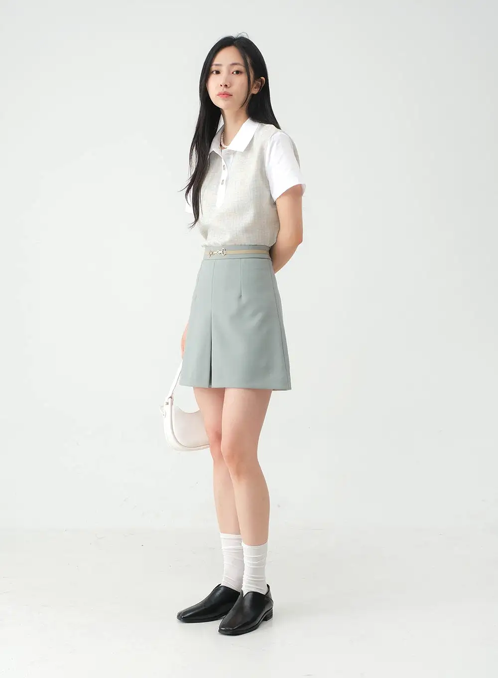 Pleated Belted Mini Skirt OY31