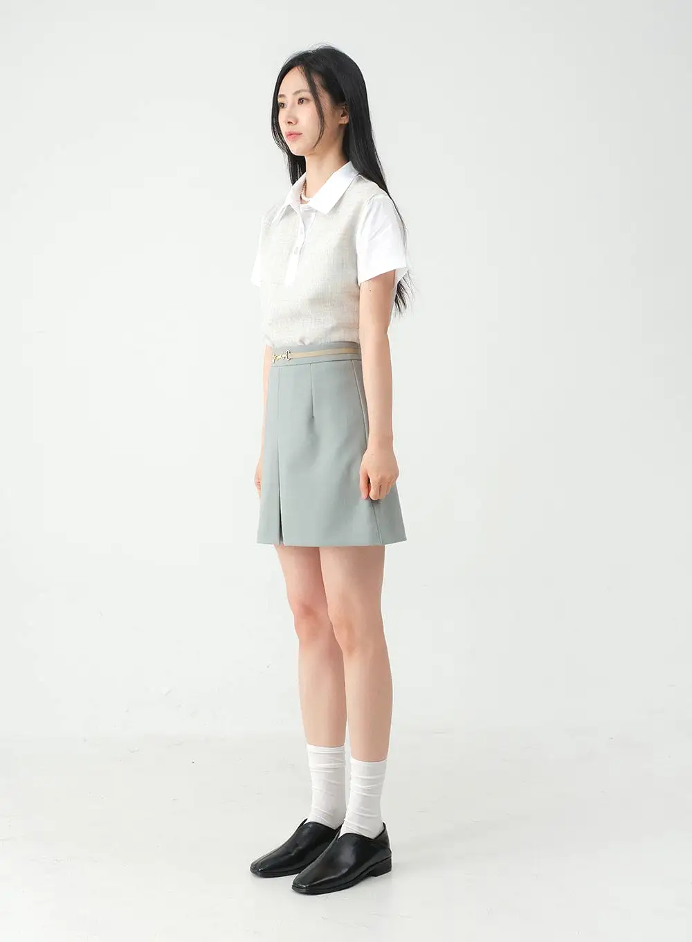 Pleated Belted Mini Skirt OY31