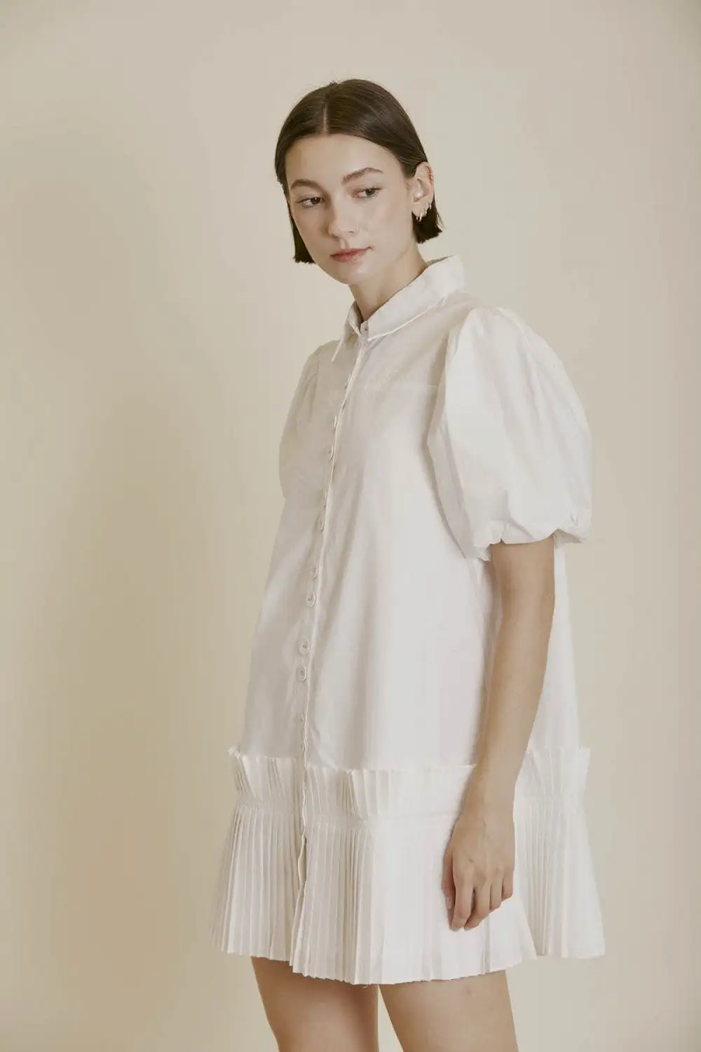 Pleated Hem Mini Shirt Dress