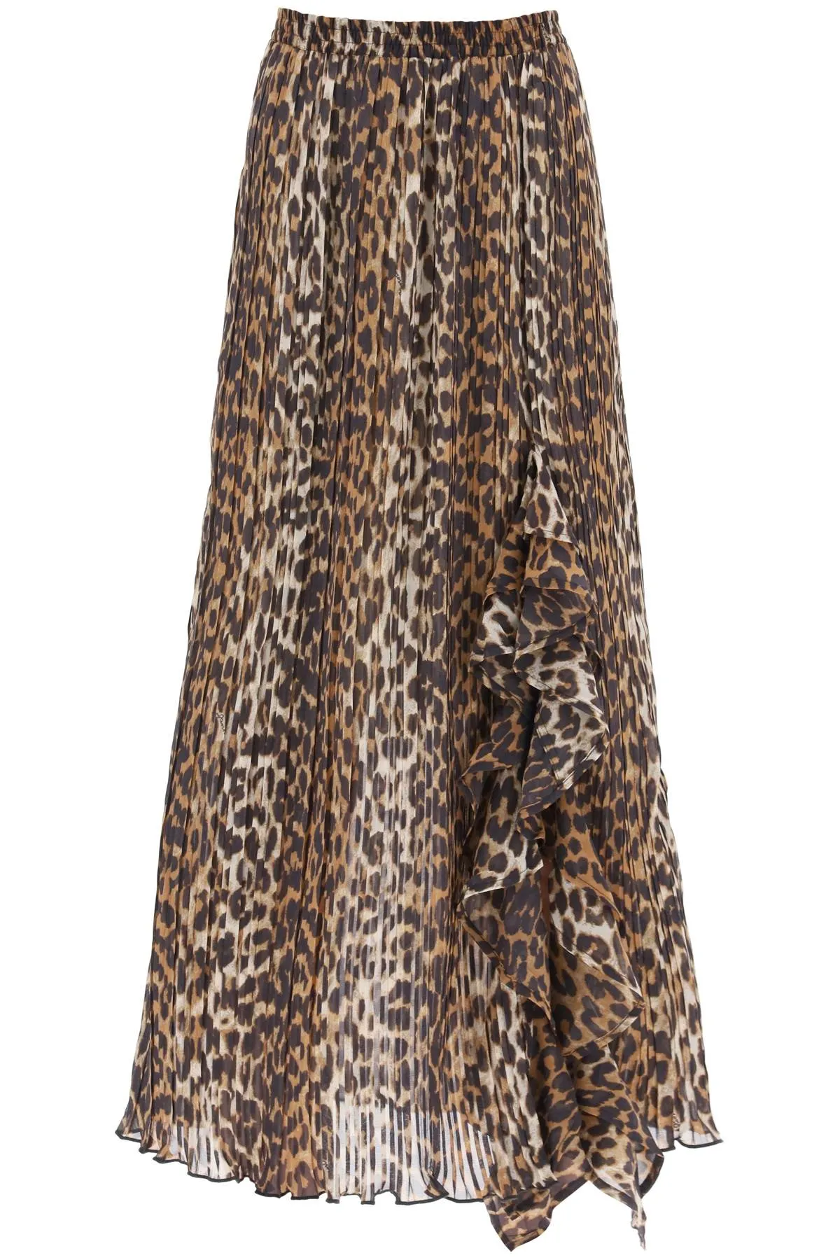 Pleated Midi Skirt With Leopard Motif