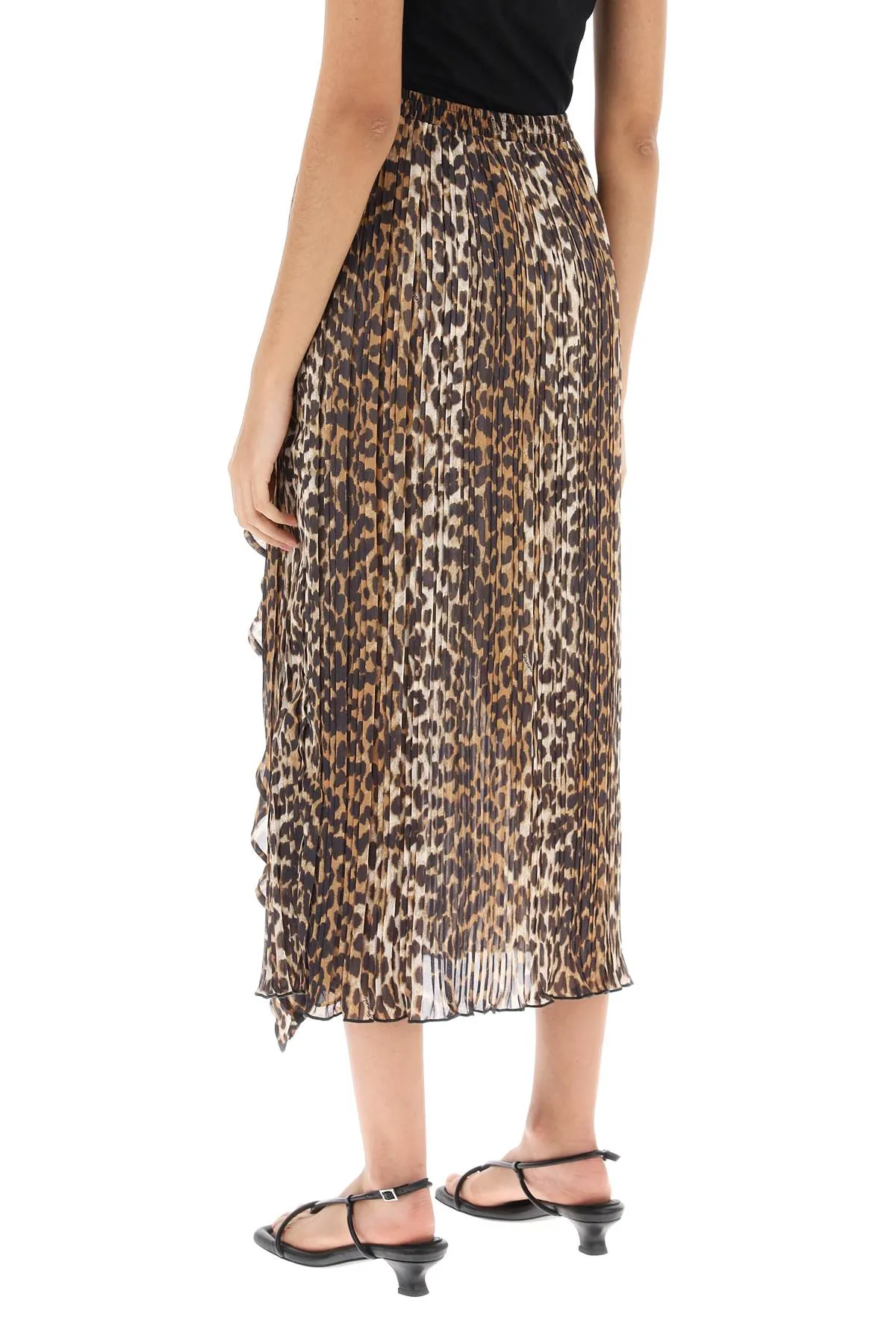 Pleated Midi Skirt With Leopard Motif