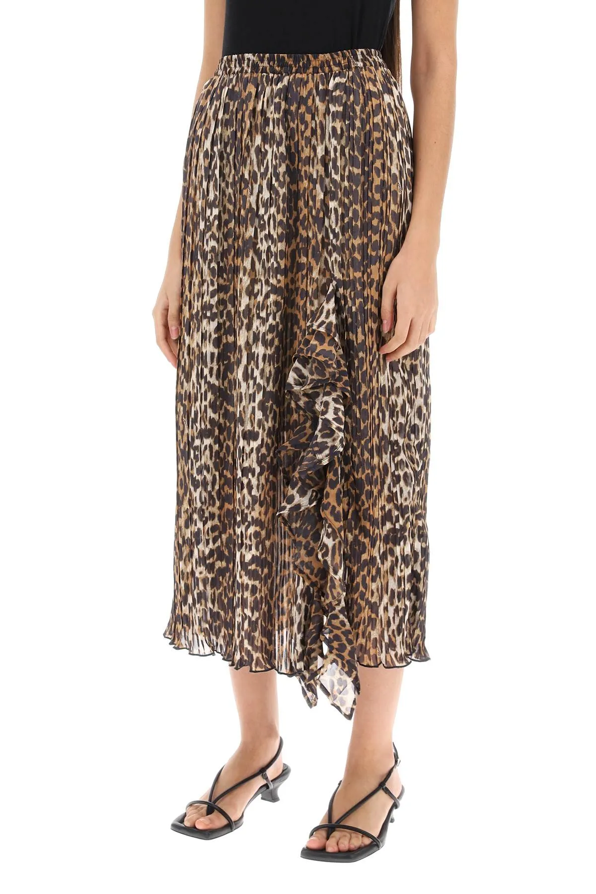 Pleated Midi Skirt With Leopard Motif