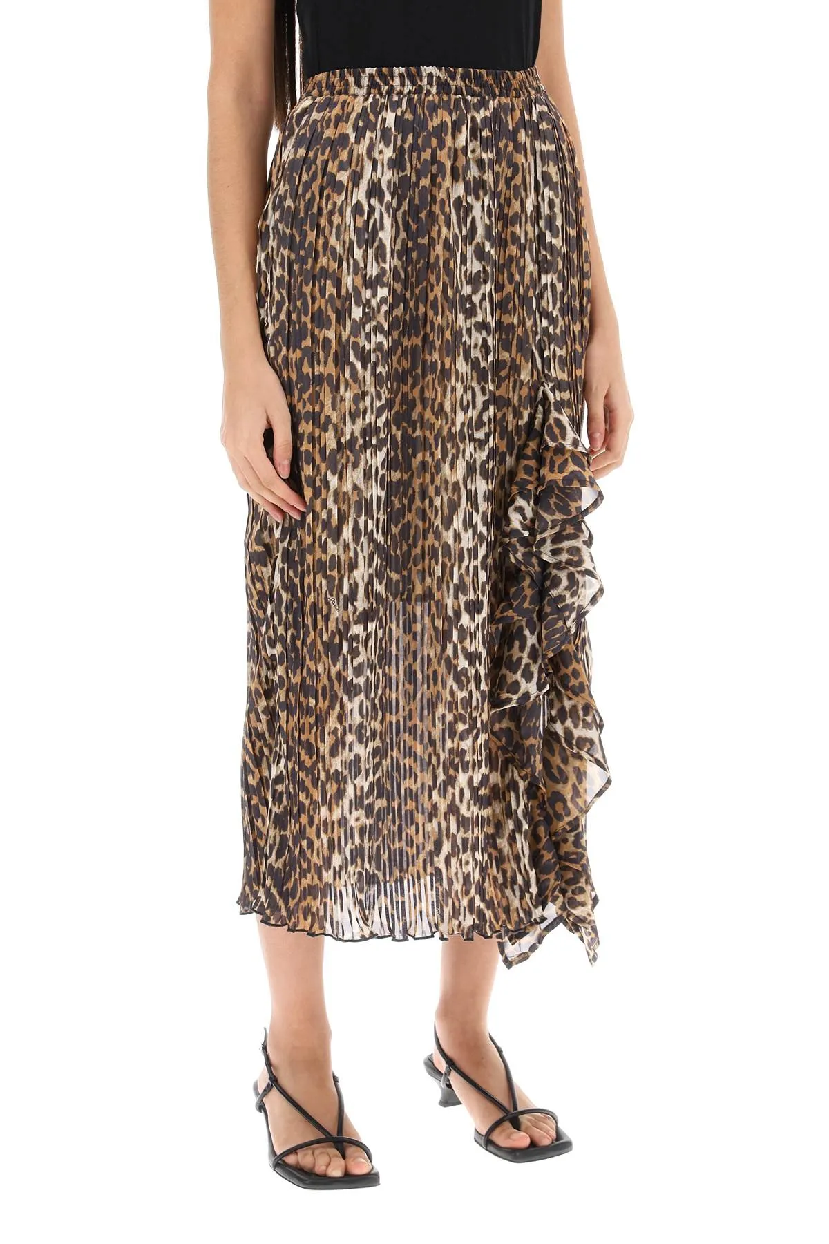 Pleated Midi Skirt With Leopard Motif