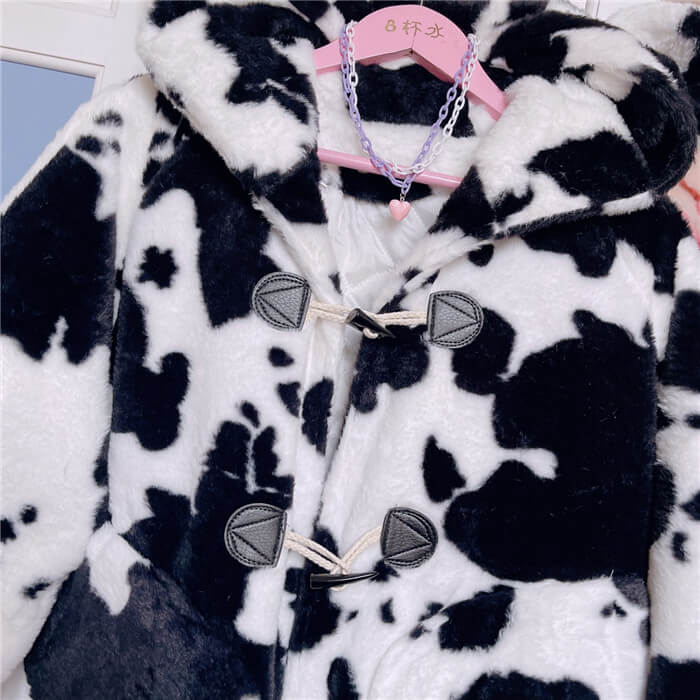 Plush cow pattern Harajuku long sleeved winter clothes BY90069