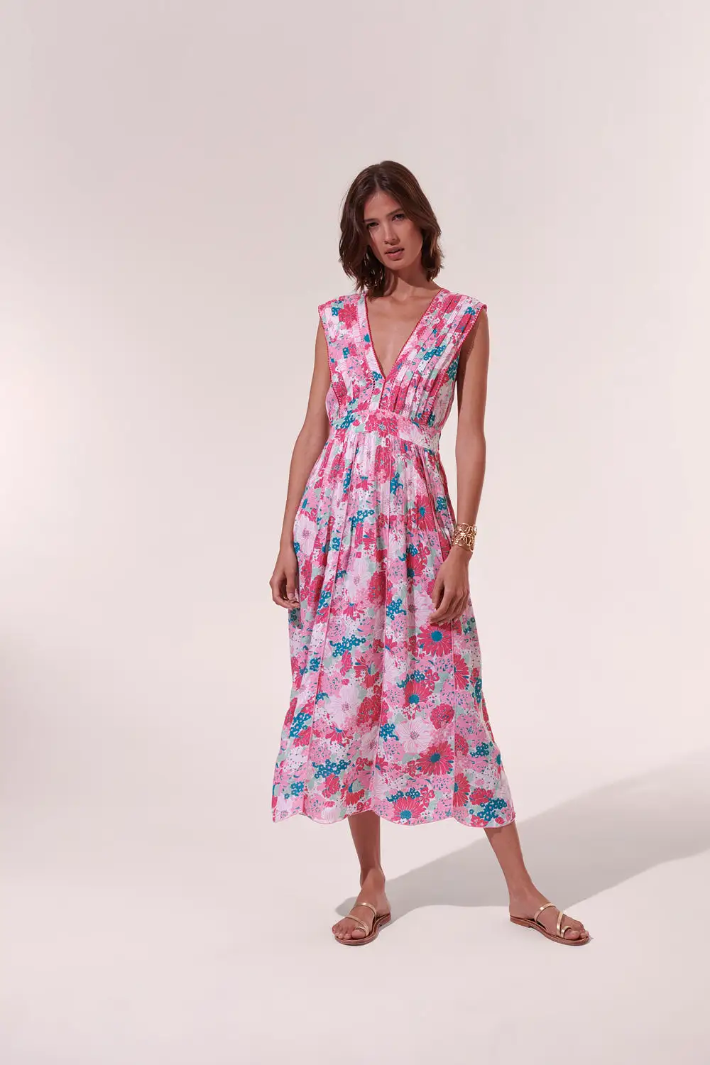 Poupette St. Barth - Long Dress Agnes - Pink Flower Mix