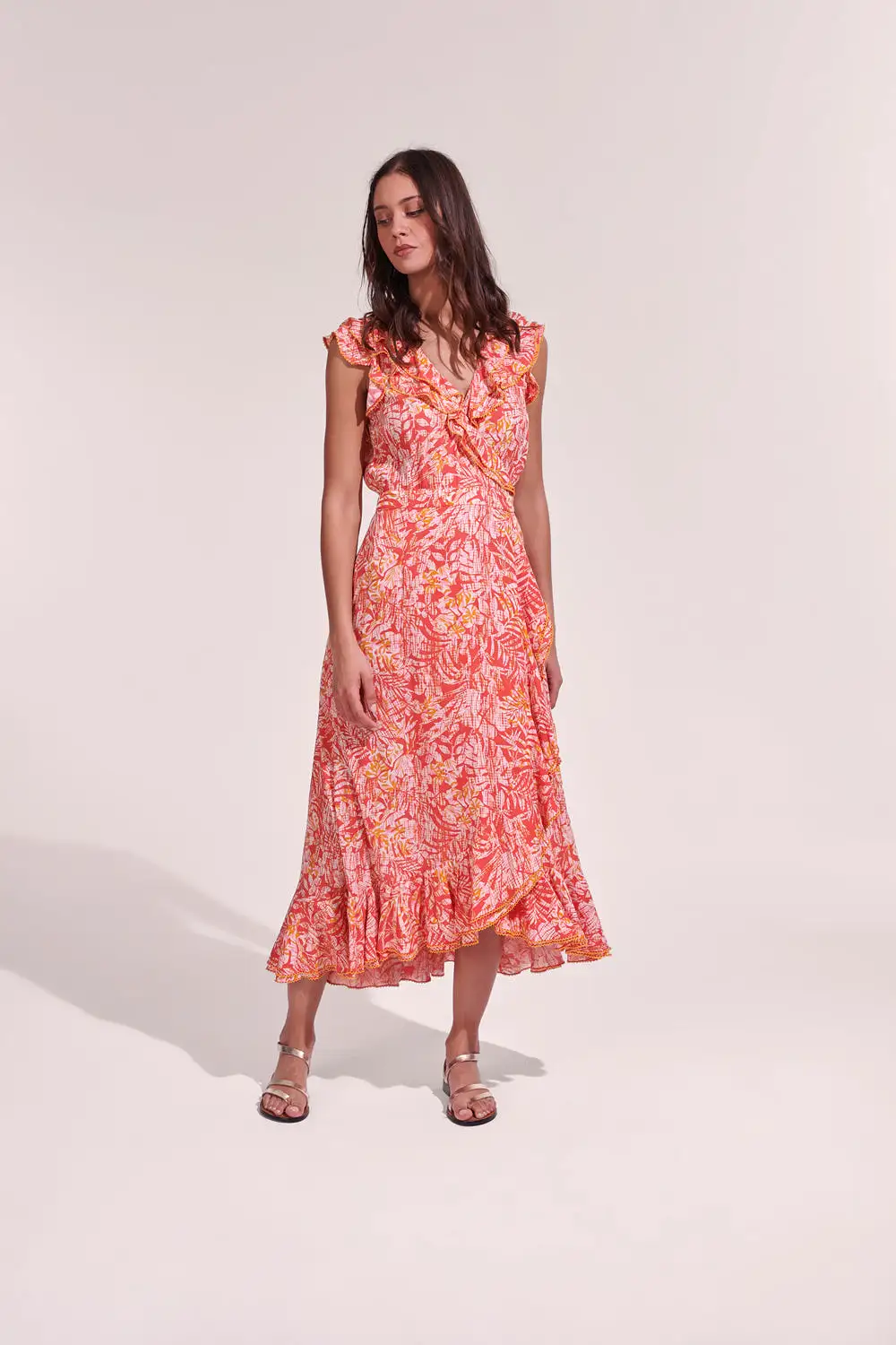 Poupette St. Barth - Midi Dress Aude - Orange Tropical