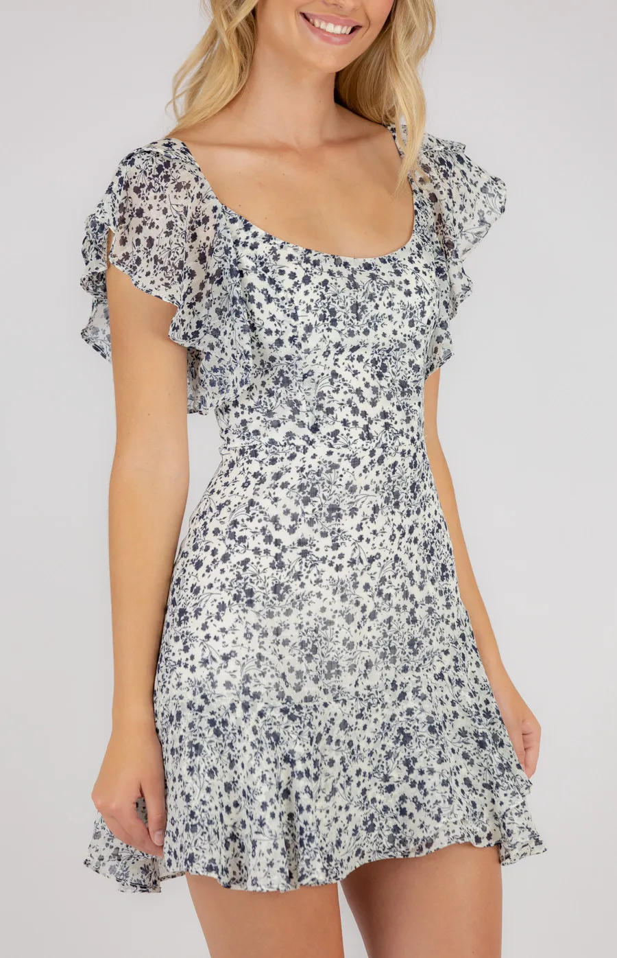 Printed Dress With Butterfly Sleeves (SDR739B)