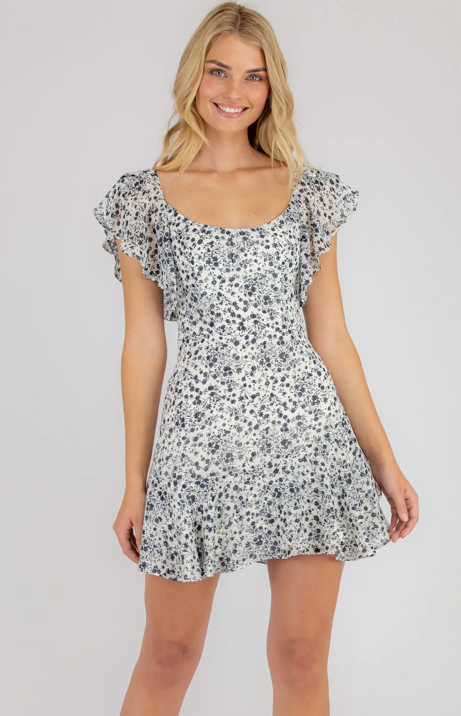 Printed Dress With Butterfly Sleeves (SDR739B)