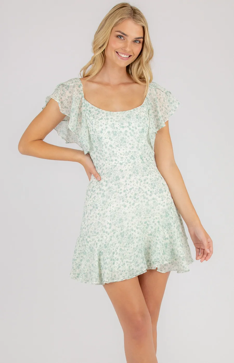 Printed Dress With Butterfly Sleeves (SDR739B)