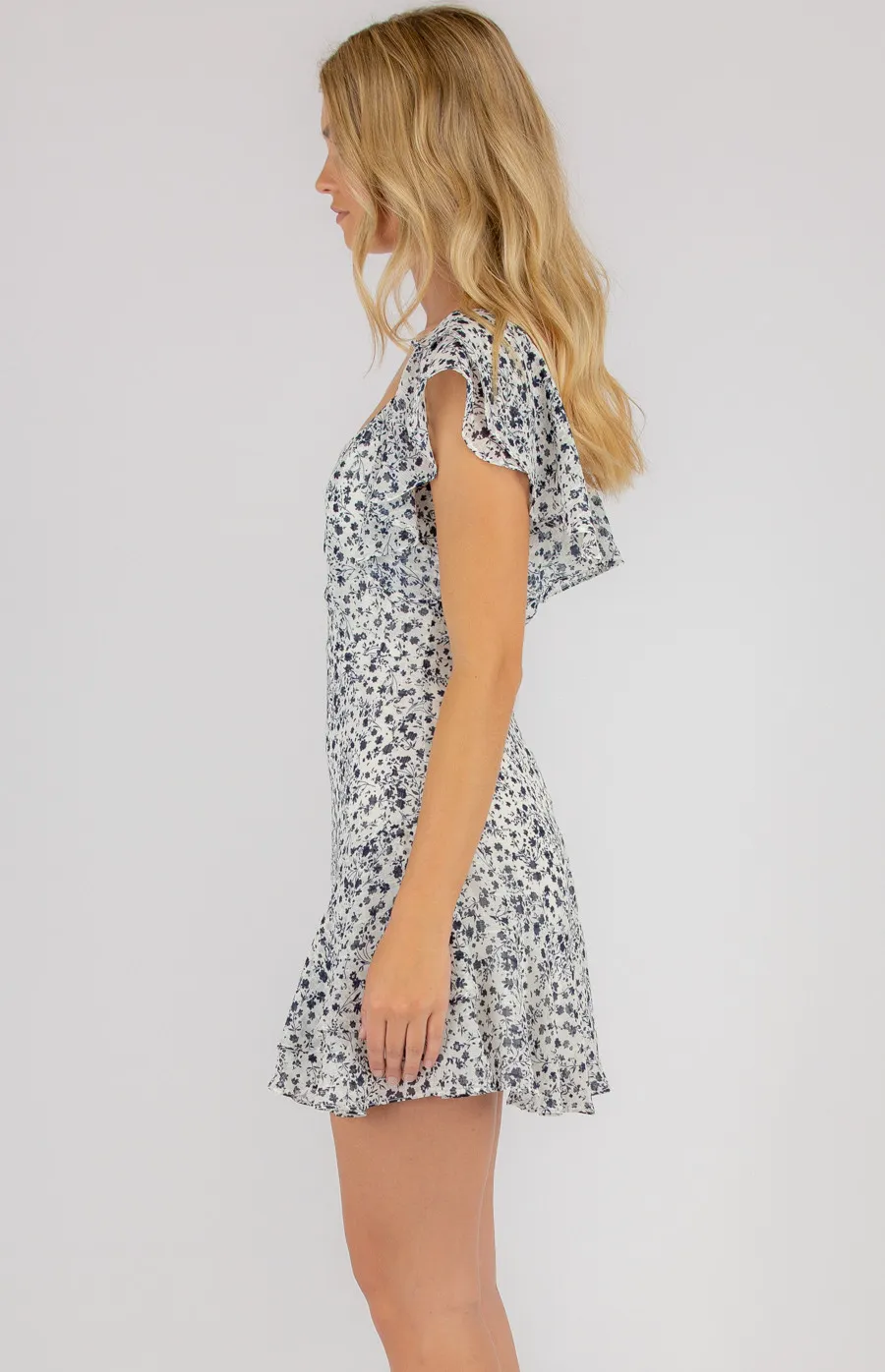 Printed Dress With Butterfly Sleeves (SDR739B)