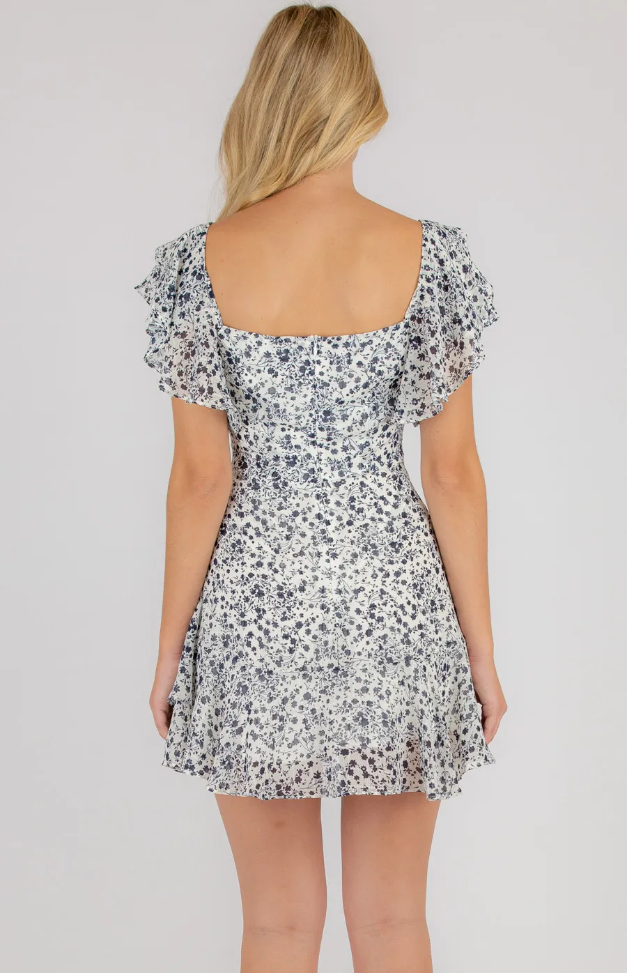 Printed Dress With Butterfly Sleeves (SDR739B)