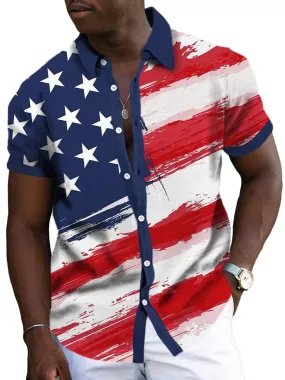 Retro American Flag Print Casual Short Sleeve Shirt