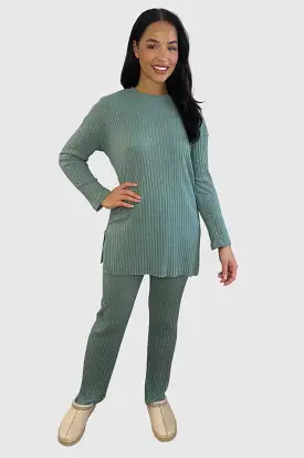 Ribbed Jersey High Neck Tunic And Trousers Set