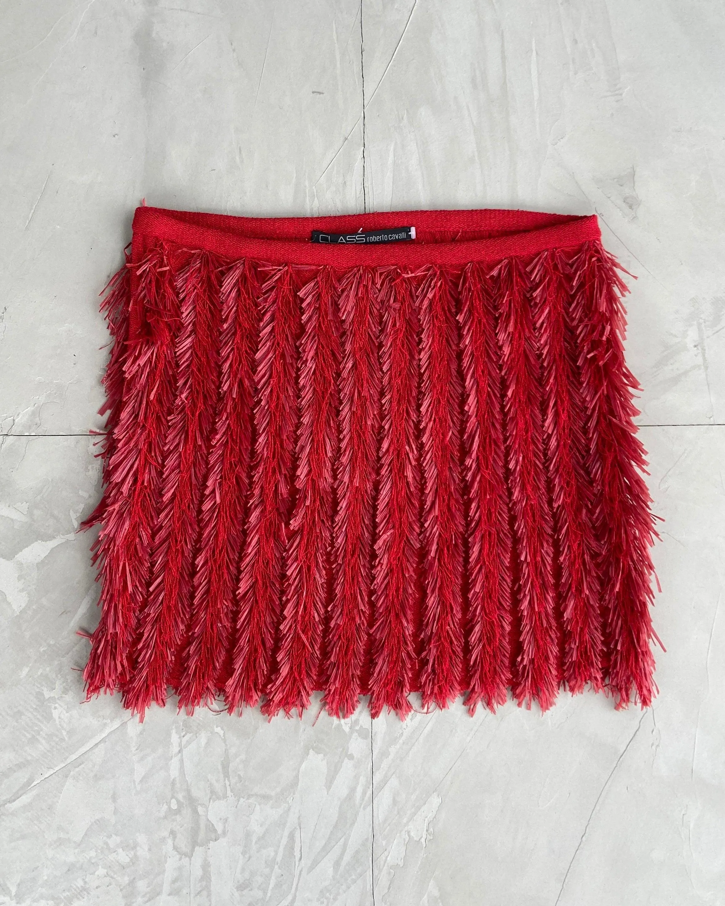 ROBERTO CAVALLI RUFFLED RED MINI SKIRT - S