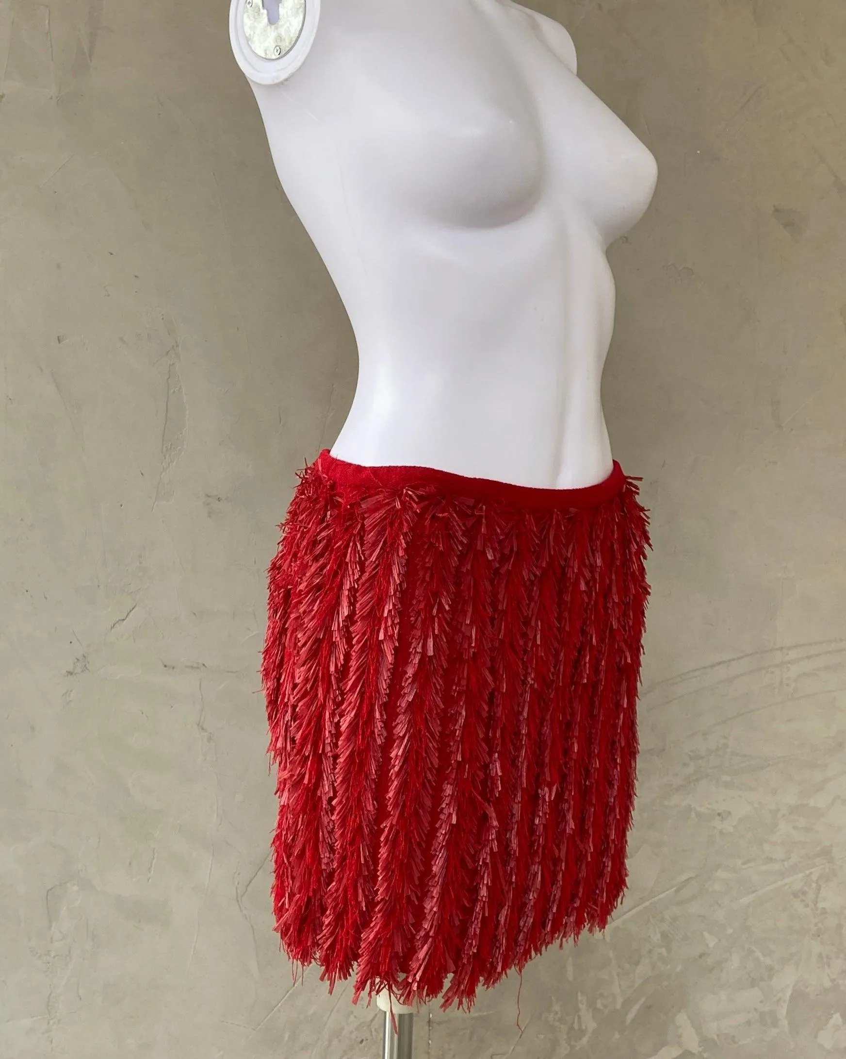 ROBERTO CAVALLI RUFFLED RED MINI SKIRT - S