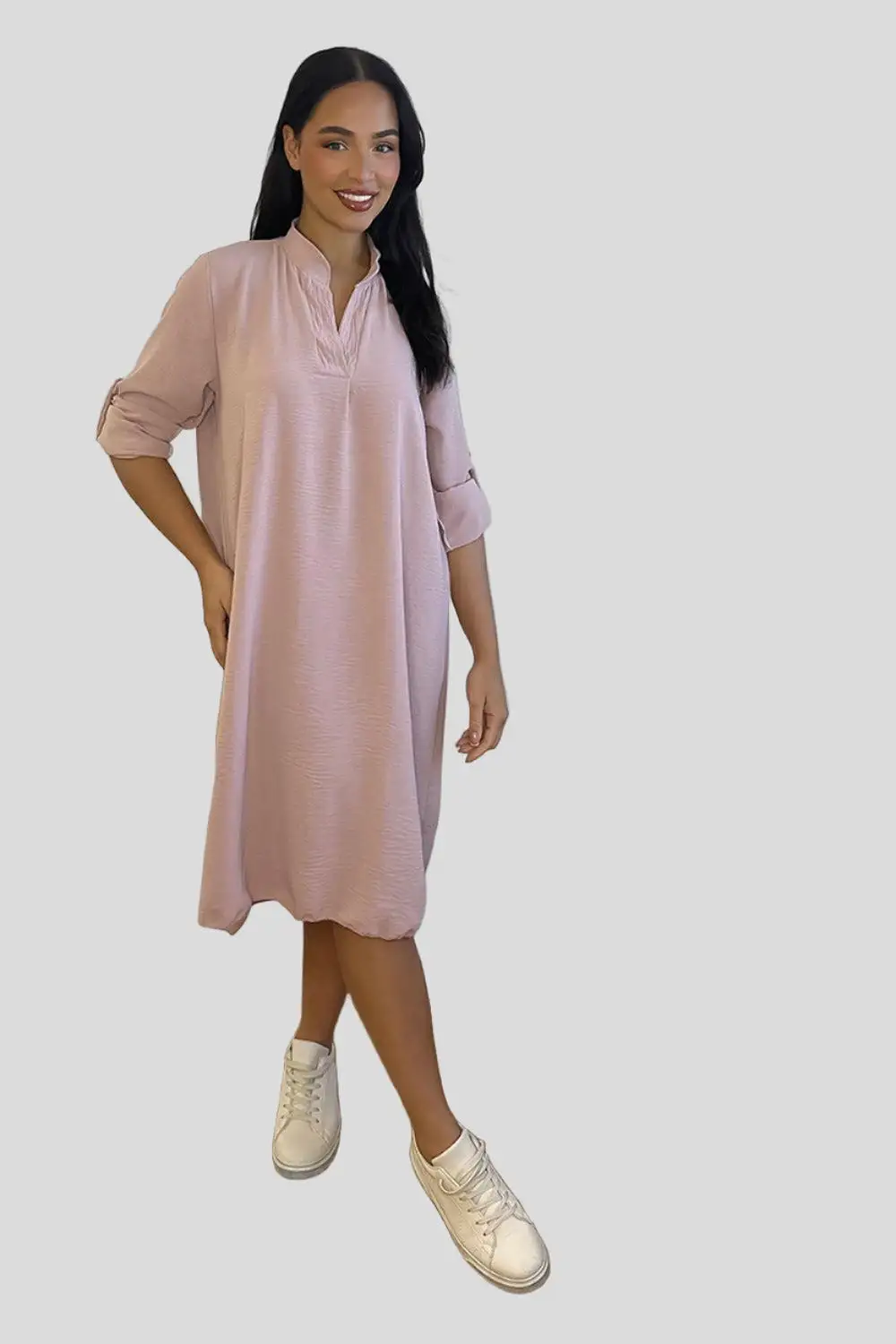 Rolled Up Sleeves Tunic Dress