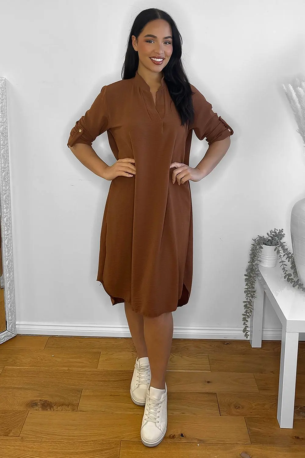 Rolled Up Sleeves Tunic Dress