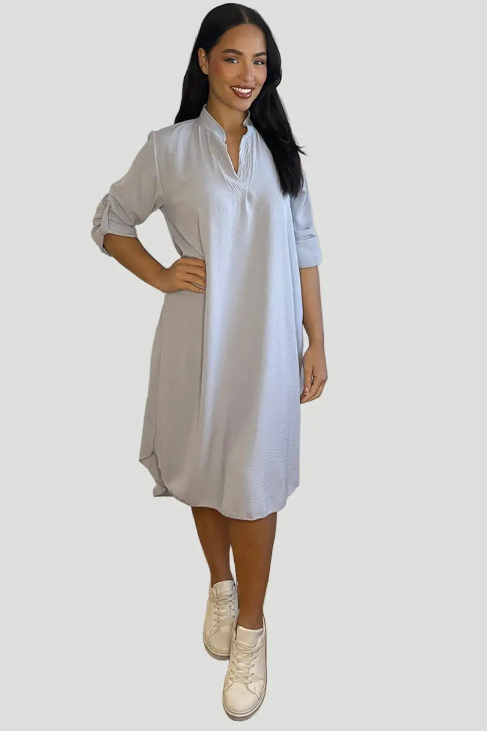 Rolled Up Sleeves Tunic Dress