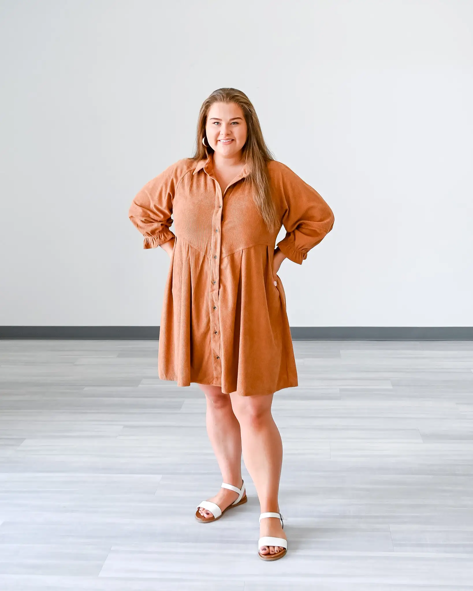 S-2X Austin Corduroy Shirt Dress