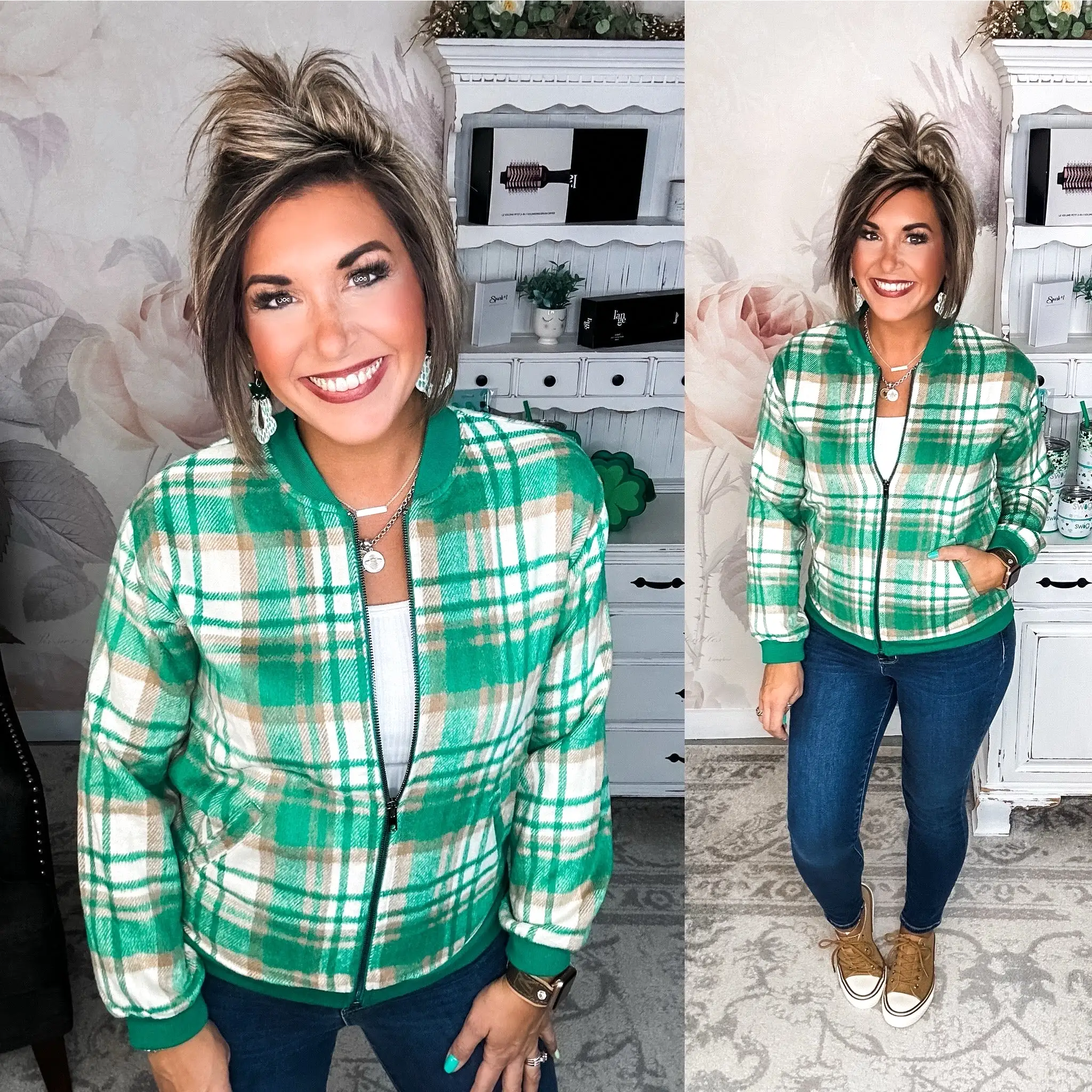 Sassy Lass Plaid Bomber Jacket