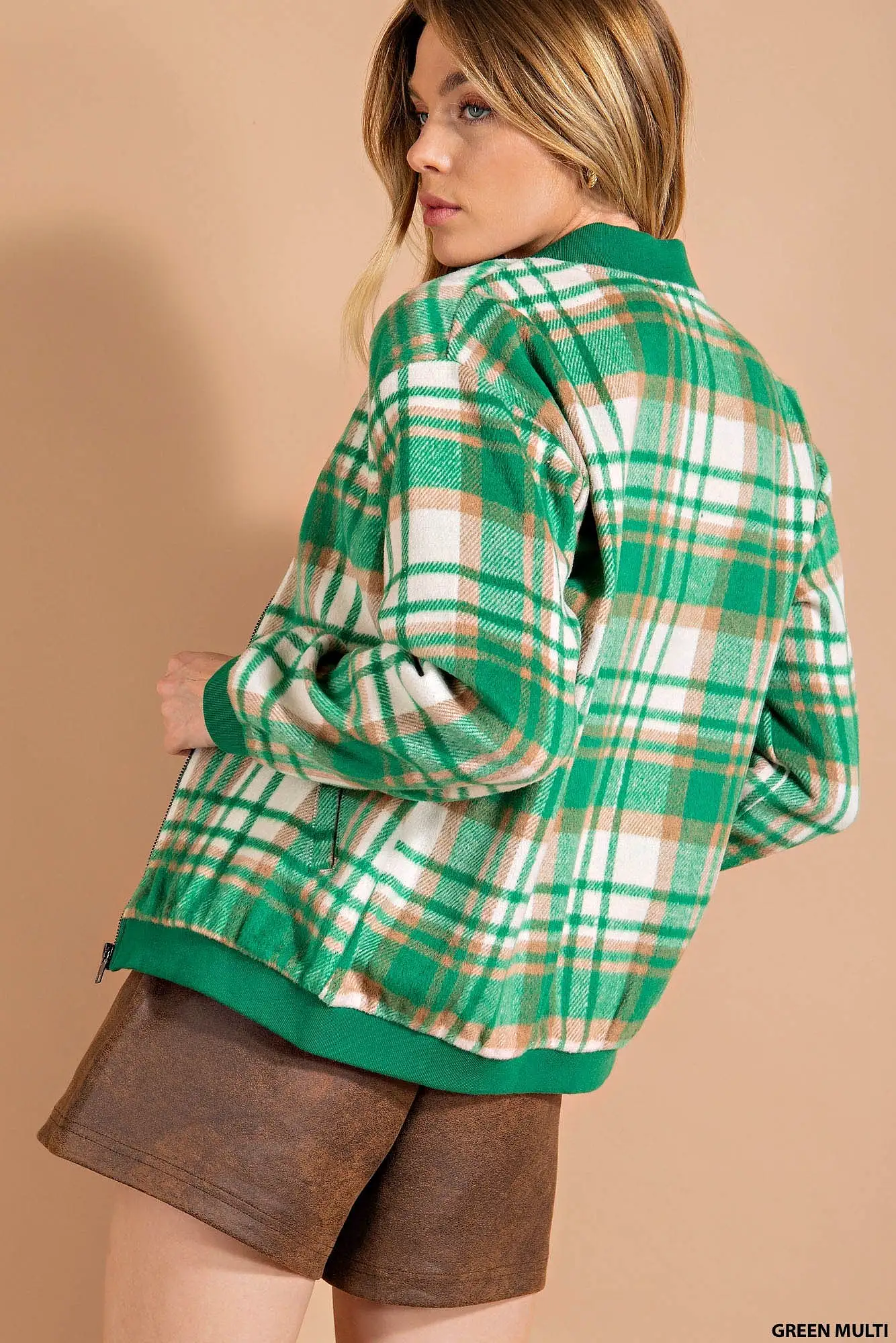 Sassy Lass Plaid Bomber Jacket