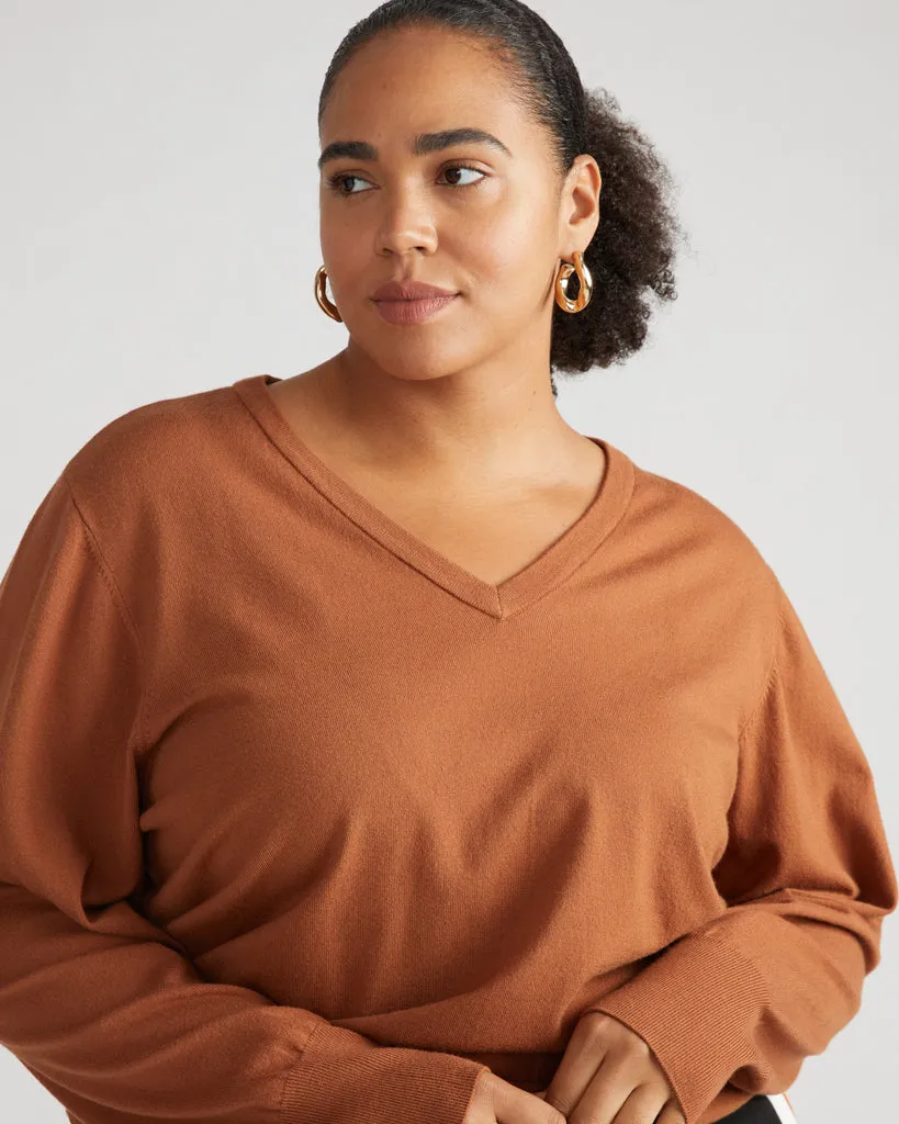 Savvy Fine Knit V Sweater - Affogato