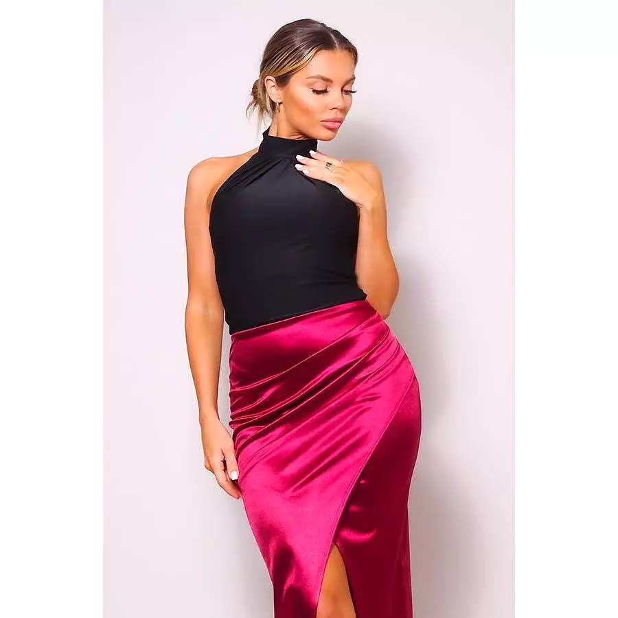 Sexy Gathered Front Crossover Midi Skirt