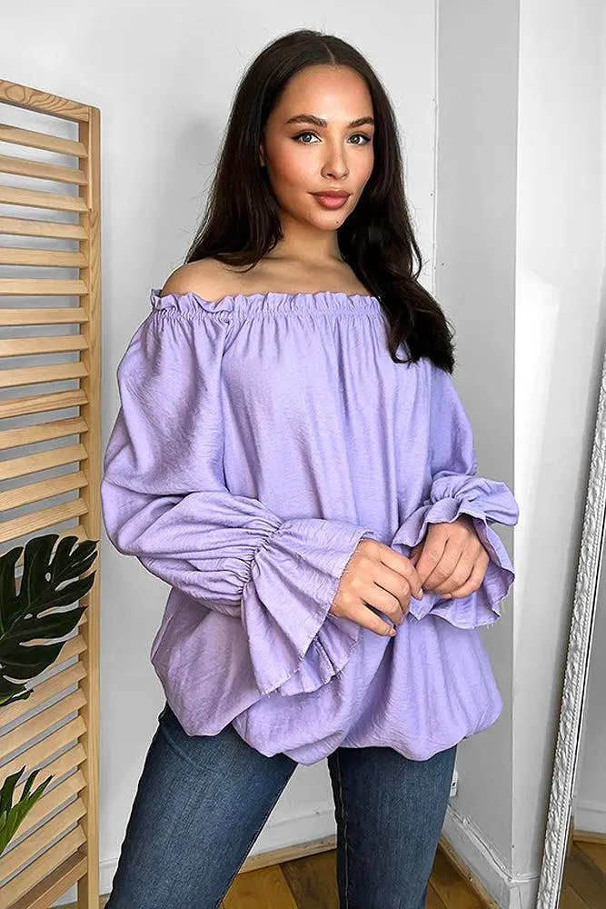 Shirred Neckline Off Shoulder Tunic