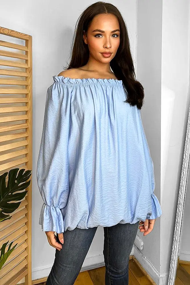 Shirred Neckline Off Shoulder Tunic