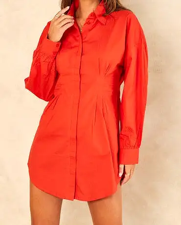 Signage Fitted Shirt Dress - Full Baloon Sleeve - Skater Fit