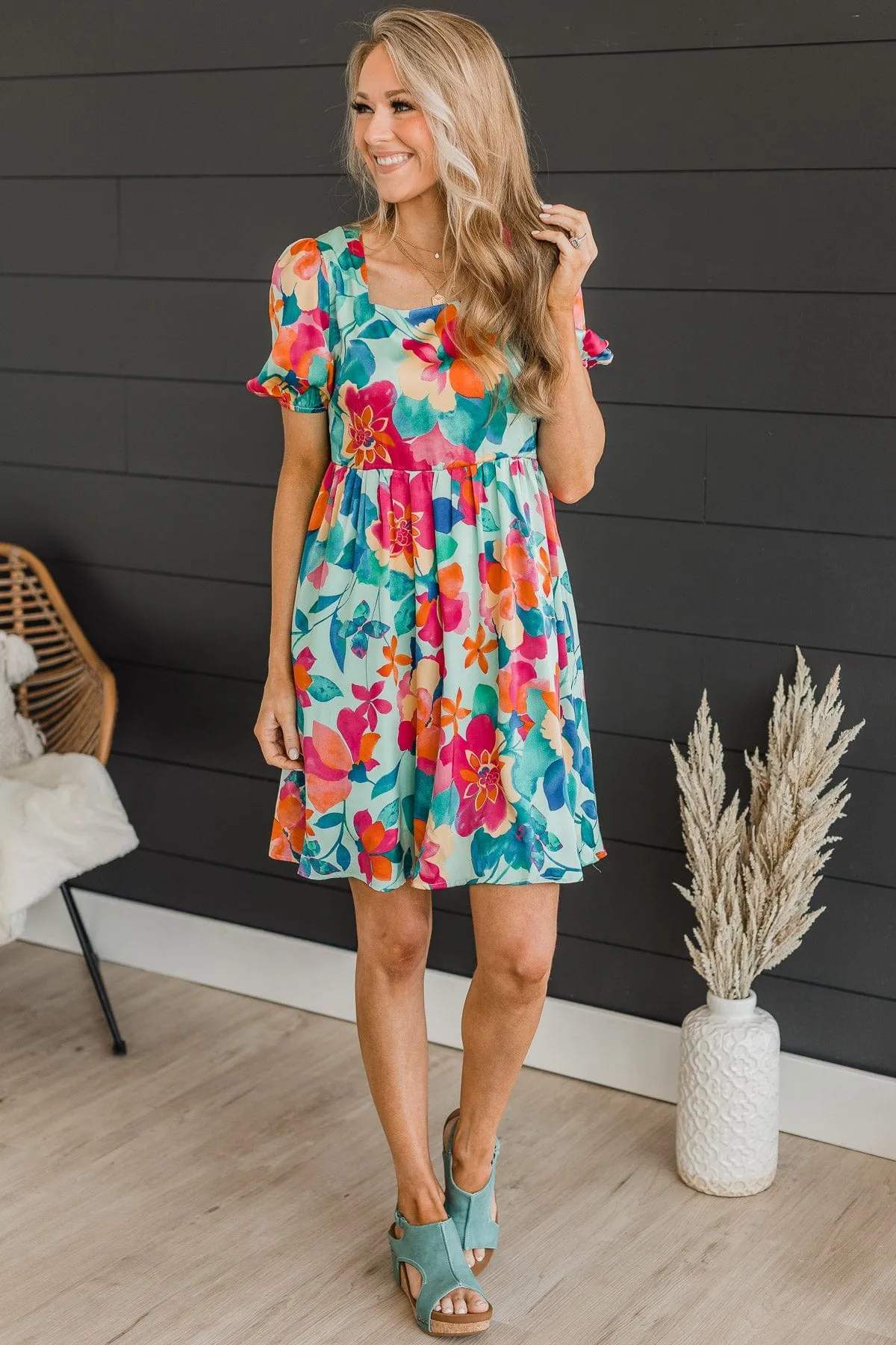 Simply Adored Floral Dress- Mint