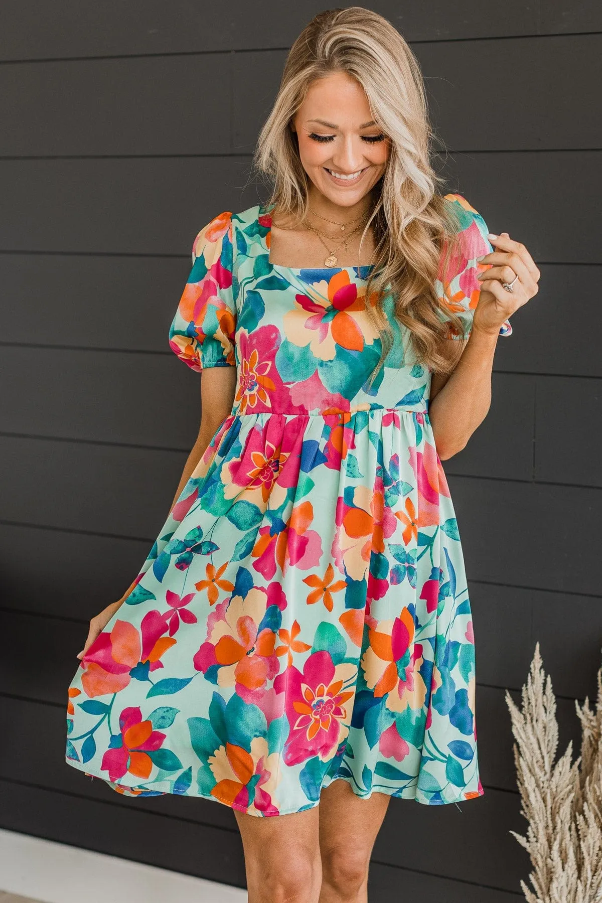 Simply Adored Floral Dress- Mint