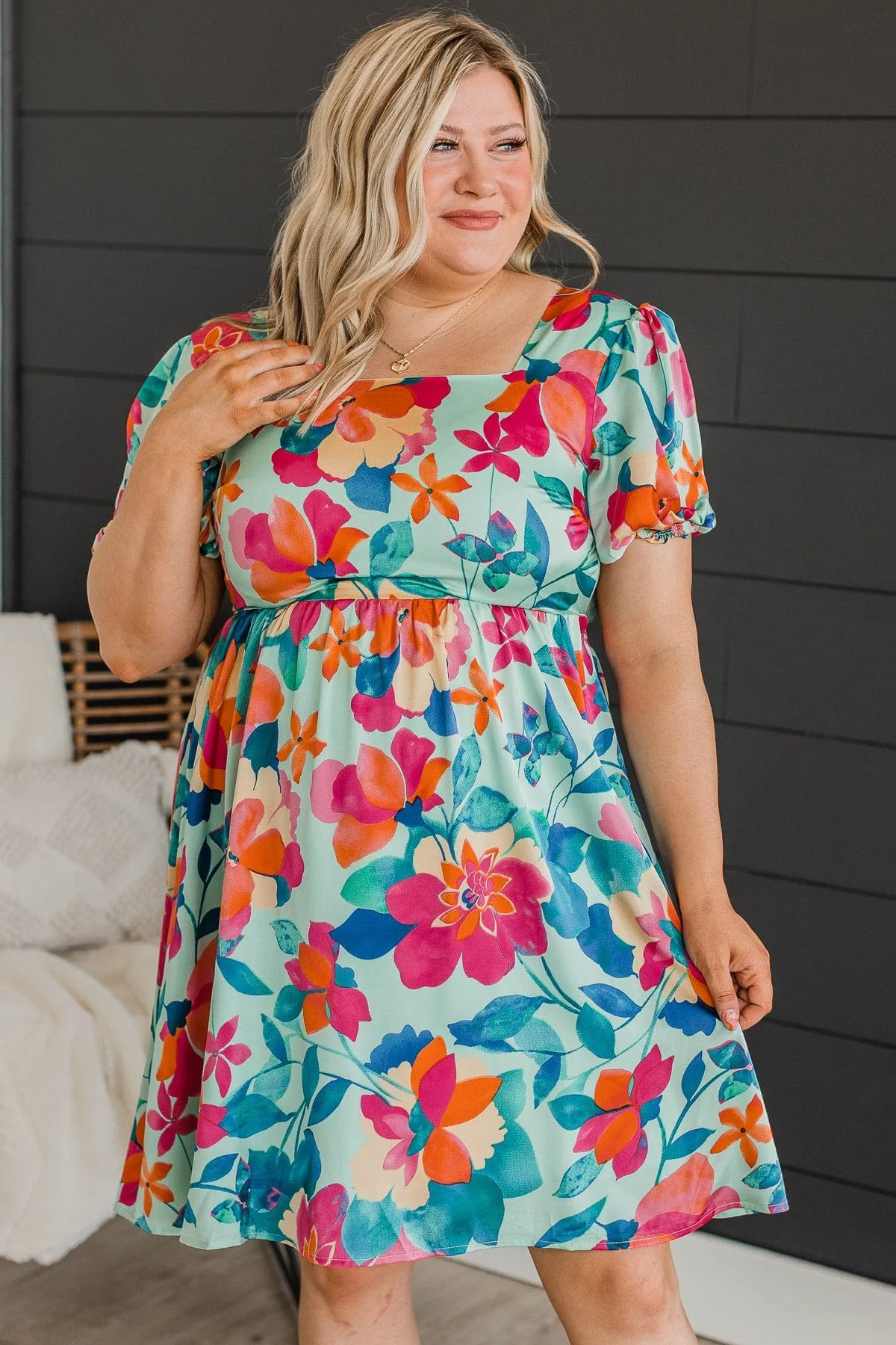 Simply Adored Floral Dress- Mint