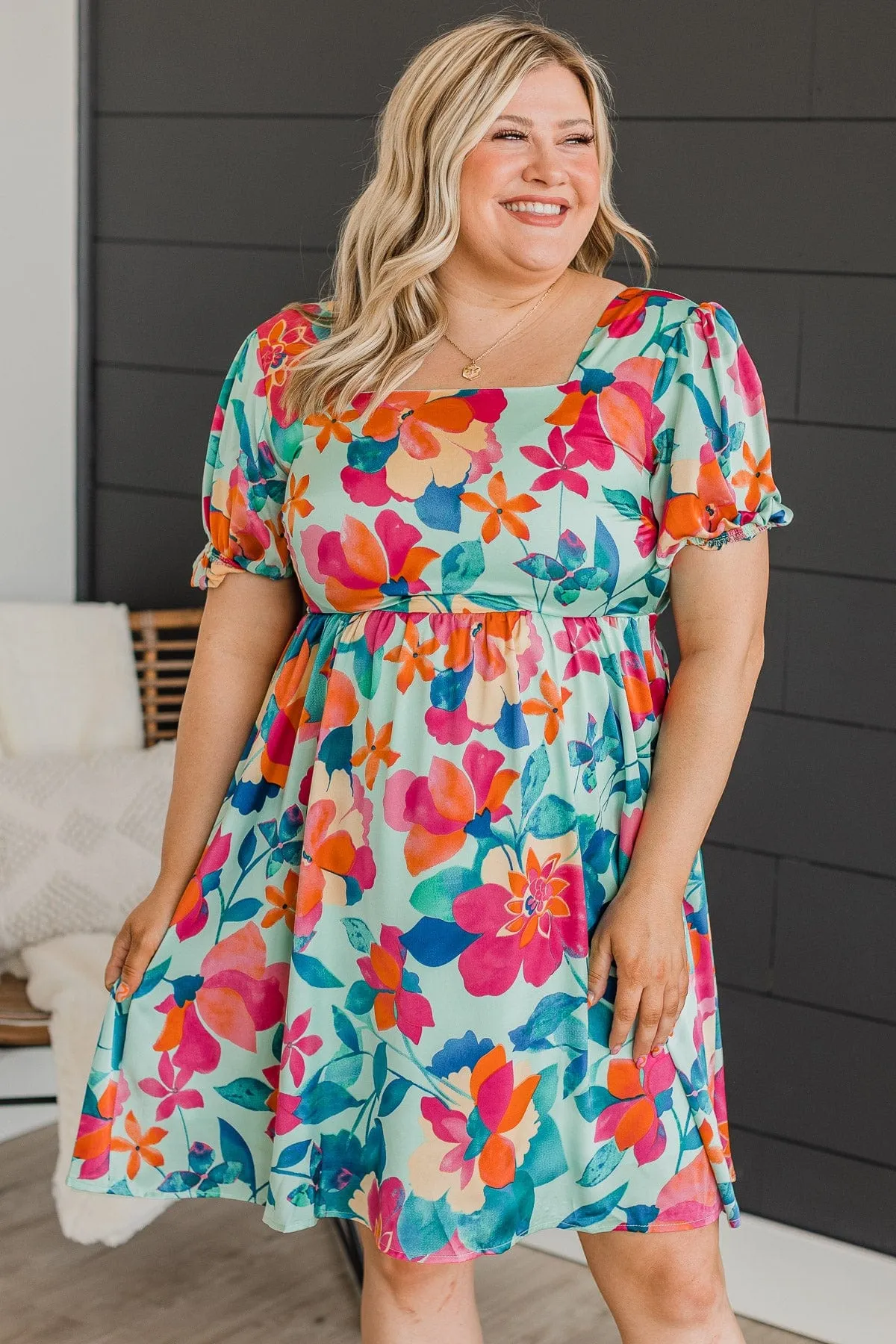 Simply Adored Floral Dress- Mint