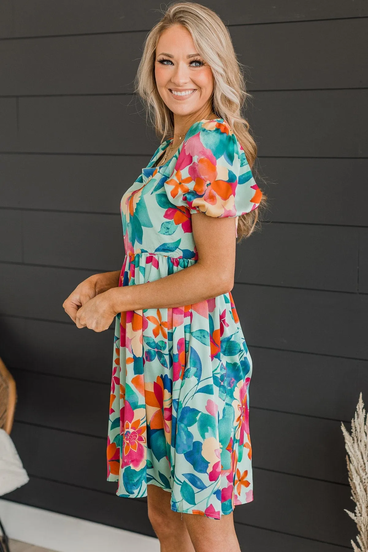 Simply Adored Floral Dress- Mint