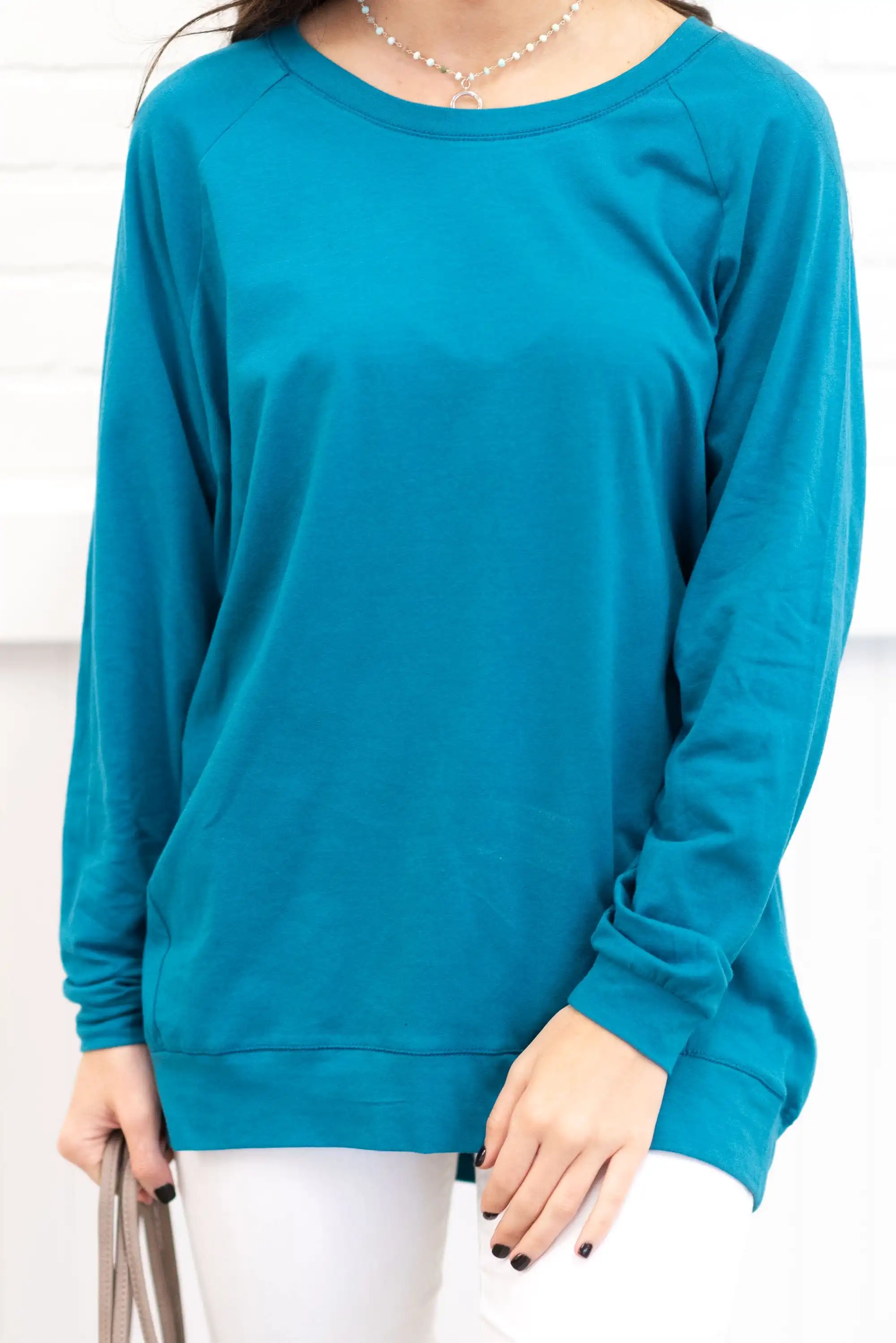 Slouchy Dolman Teal Blue Long Sleeve Tunic