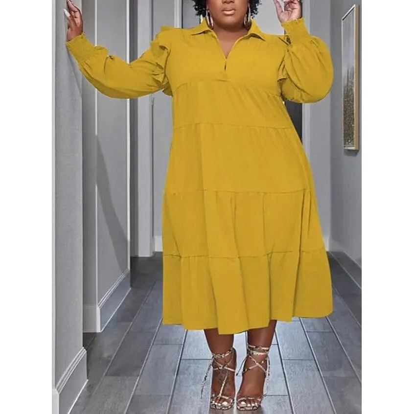 Solid Color Collar Shirt Dress