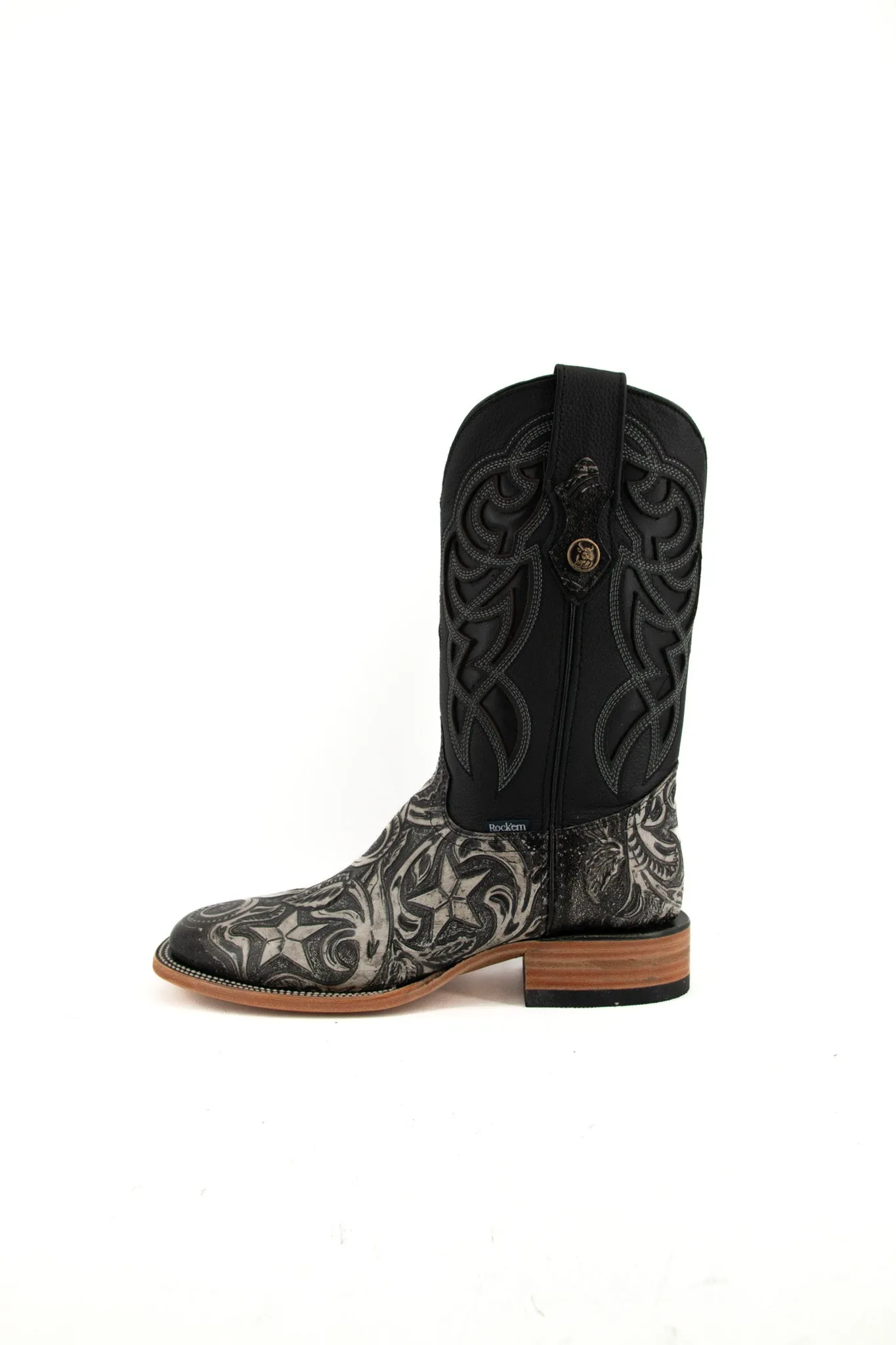 Star Hand Tooled Natural Square Toe Cowboy Boot FINAL SALE