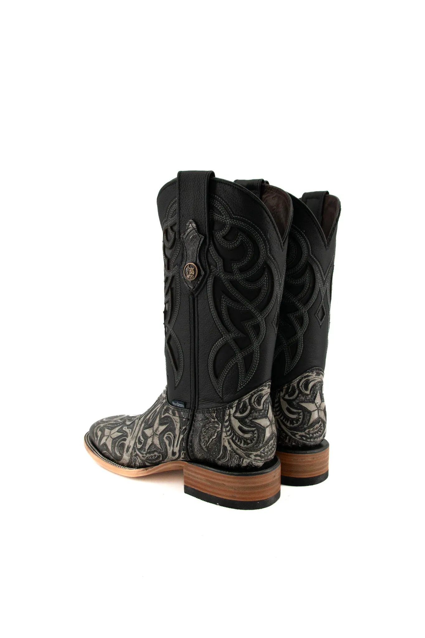 Star Hand Tooled Natural Square Toe Cowboy Boot FINAL SALE