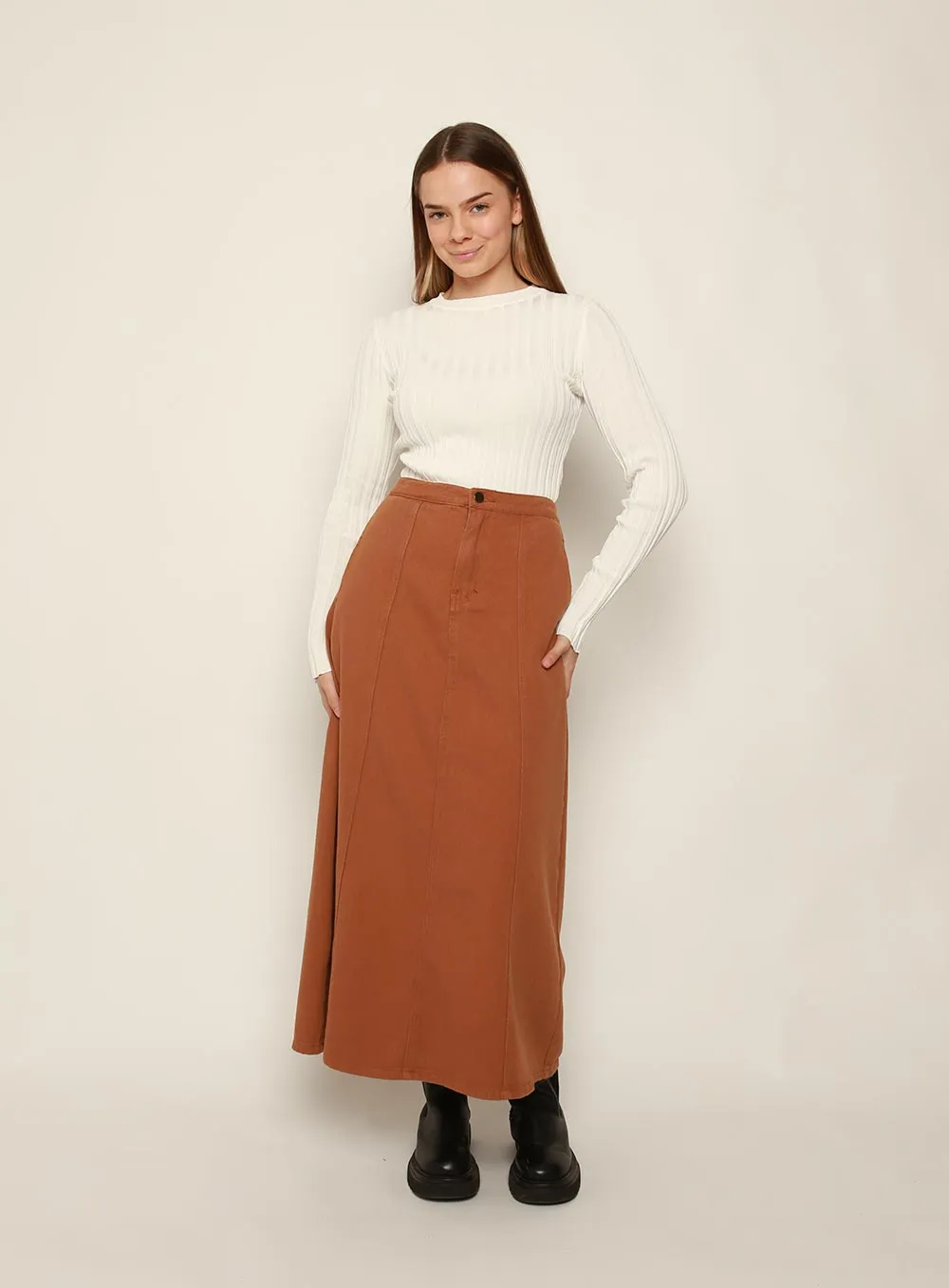 Stassy Midi Skirt-TAN