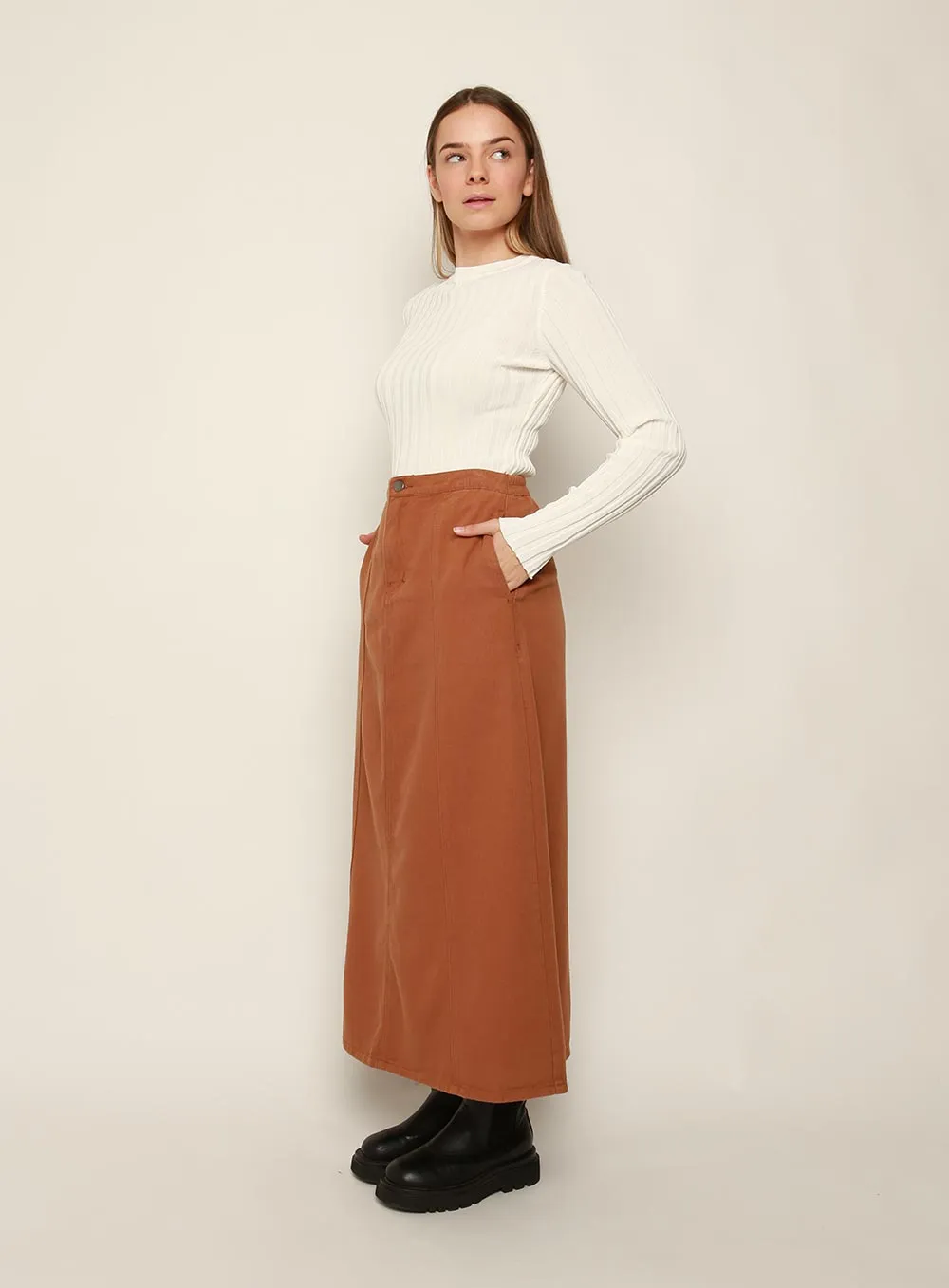 Stassy Midi Skirt-TAN