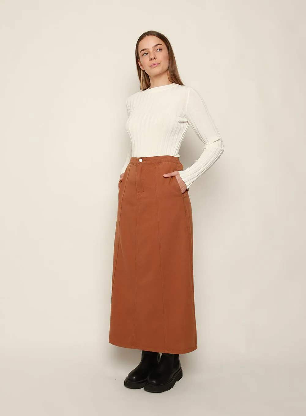 Stassy Midi Skirt-TAN