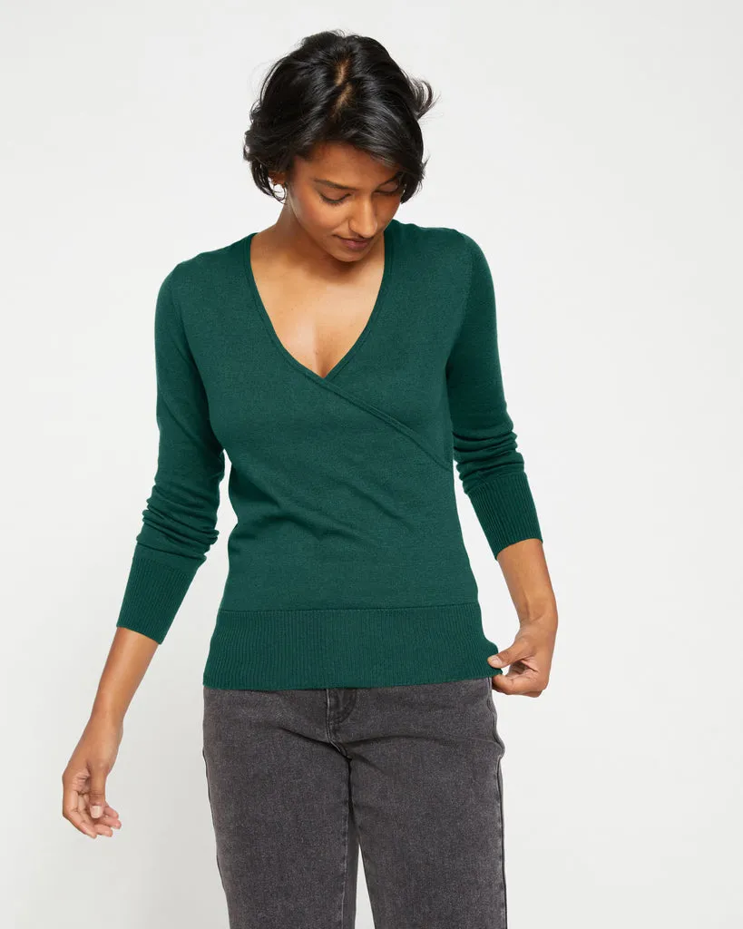 Statement Wrap Sweater - Heather Forest